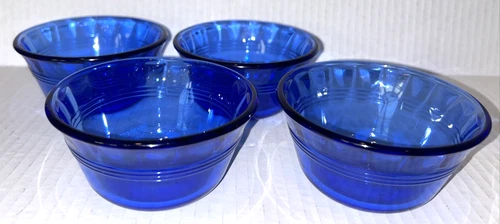 Set of 4 Pyrex Cobalt Blue Lined Custard Ramekin Dessert Dish 6oz EUC