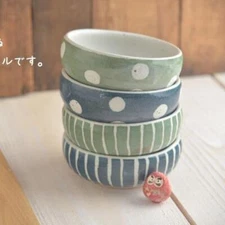 Mino Ware Ceramic Blue Green Stripes Bowl Rice Bowl made in Japan Noodle Donburi