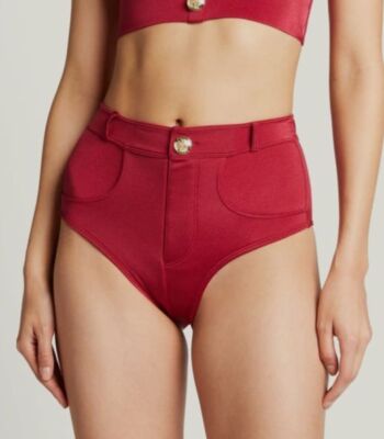 $176 Oye Women's Red Lavinia High-Waist Bikini Bottom Swimwear Size Small