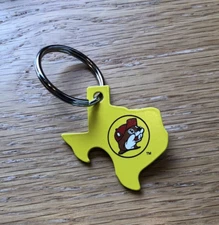 Buc-ee’s Yellow Keychain Key Ring - Texas Shape - Beaver Logo - Bottle Opener