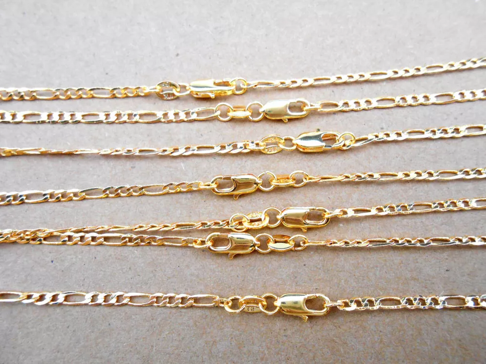 5PCS 18KGF Gold 2.5MM wide Figaro chain Necklace Fashion Jewelry