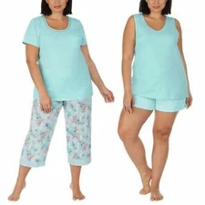 Carole Hochman, 4 Pc - Tee w Capri Pants + Tank w Shorts PJ Set Pajama 2X OR 3X