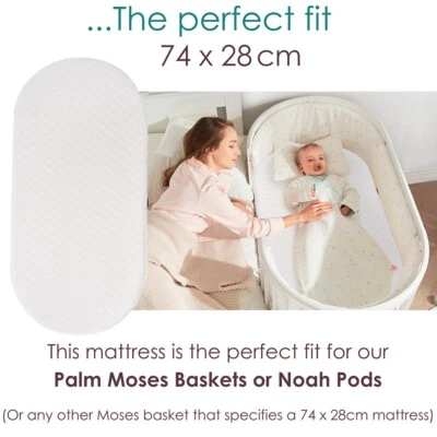 PINKFAIRY Baby Moses Basket Bedding Pram Mattress Quilted 74 X 28 X 3cm Nursery Breathable