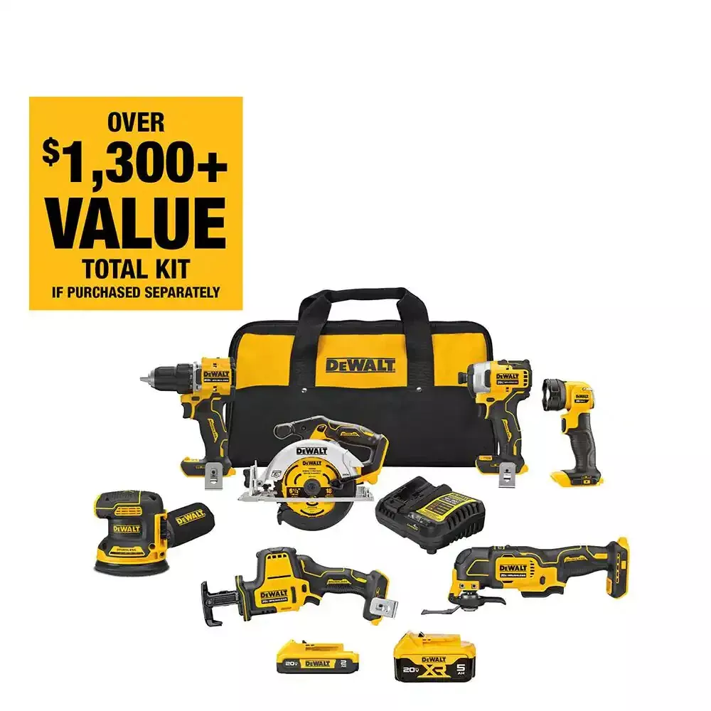 DEWALT 20V MAX* Cordless Drill Combo Kit , 7-Tool (DCK700D1P1)