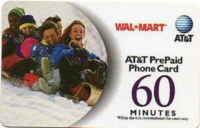 USA AT&T (ATT) Prepaid Werbung Telefonkarte Winterspaß 60: Wal-Mart rot