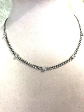 DIAMONIQUE ITALIA CURB LINK CHAIN STATION NECKLACE SS OR 18K GOLD PLTD (M4379-24