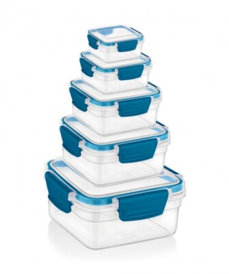 Silikon Quadrat Aufbewahrung Luftdicht Behälter 5 Stück Set 300,700,1300,2150,3400ML