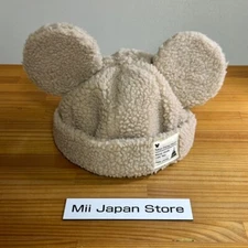 Tokyo Disney Resort Mickey Mouse Ears HeadBand Fluffy Cap Boa Hat Beige Used