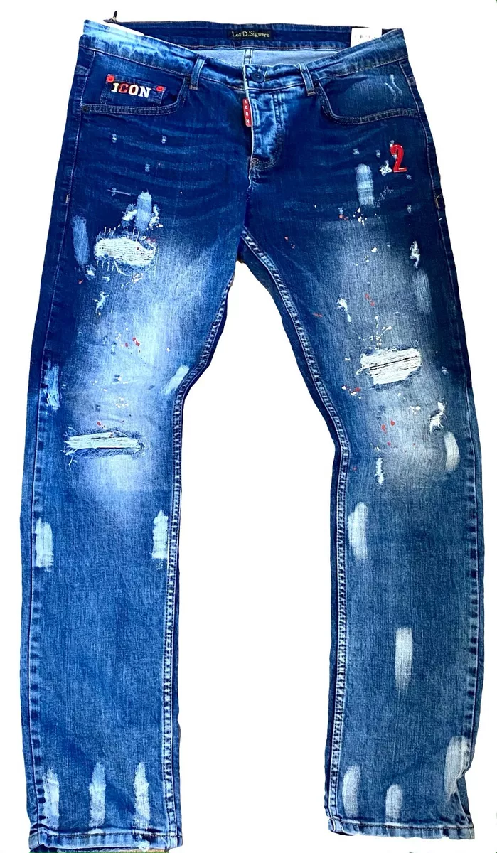 Biker jeans cheap paint splatter