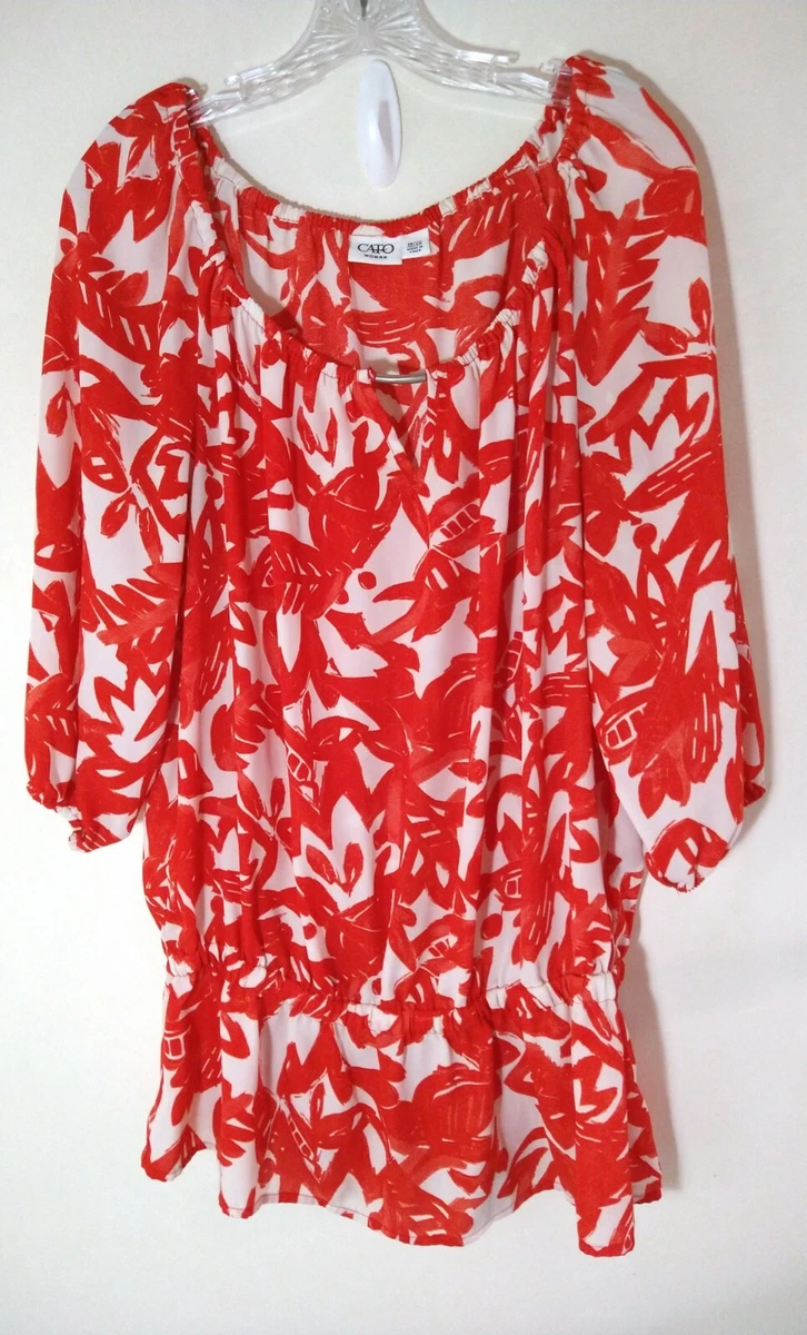 CATO WOMEN MISSES SIZE 18 20 RED WHITE BLOUSE TOP 3 4 SLEEVES ELASTIC WB NWOT