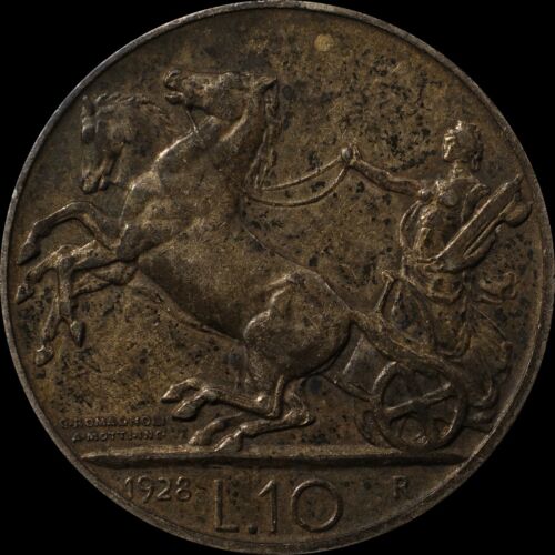 Italy Kingdom 10 lira 1928 better condition Toned silver rare coin  - Bild 1 von 2