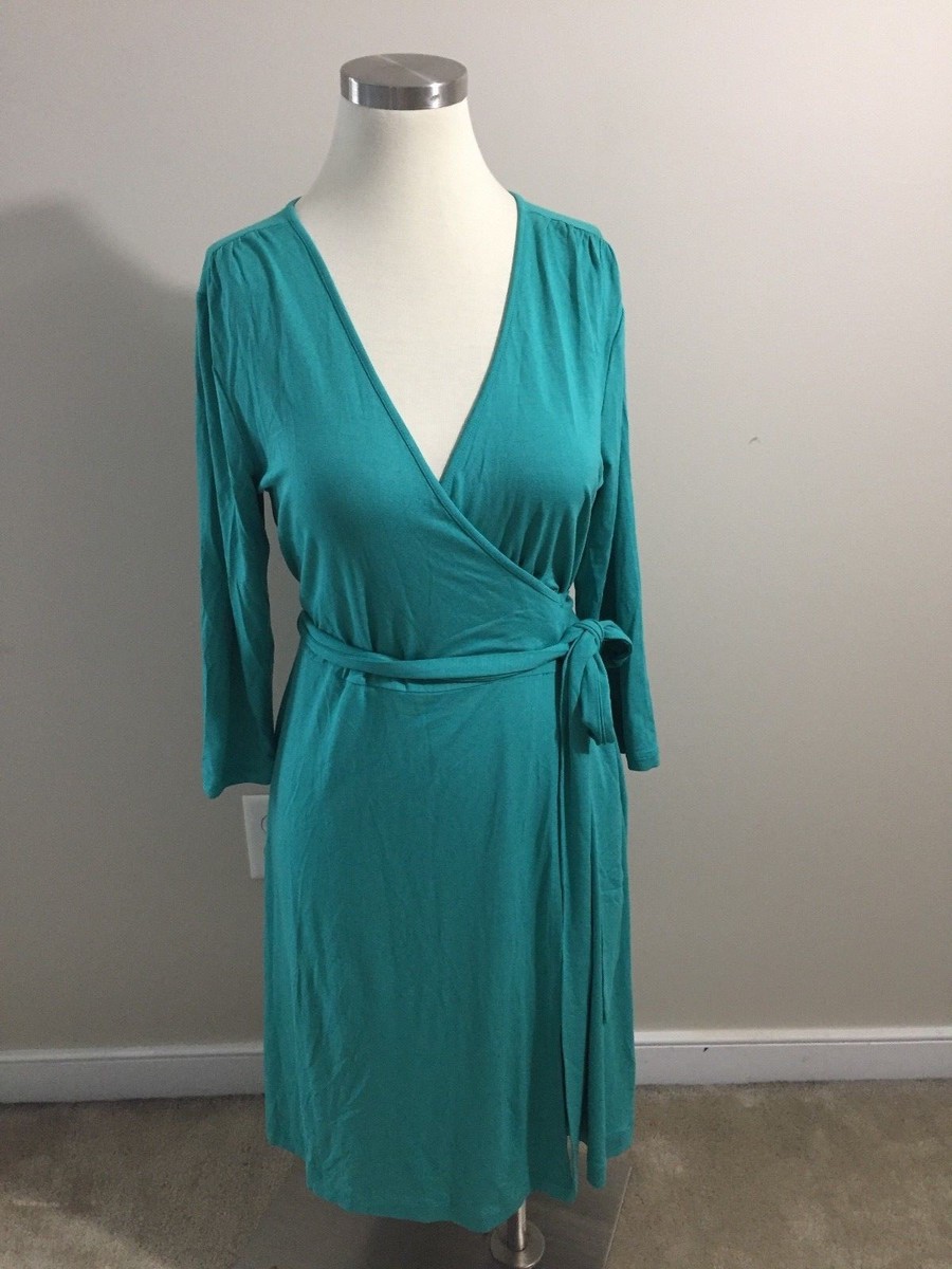 Banana Republic Teal Emerald Blue Green True Wrap Dress M Petite