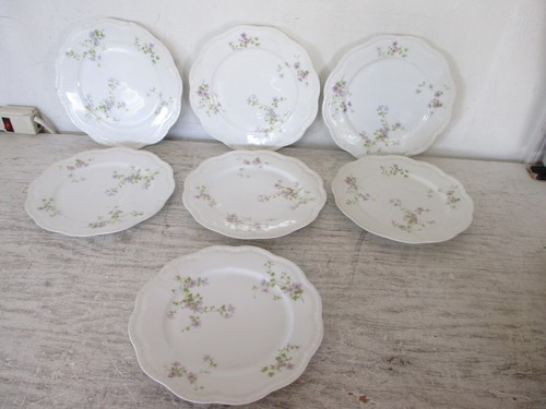 7er Set Alfred Lanternier Limoges France Salatteller Lavendelblüten Jakobsmuschel - Bild 2 von 9