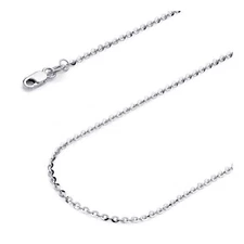 Wellingsale 14k White Gold Solid 1.6mm Side Rolo Chain Necklace