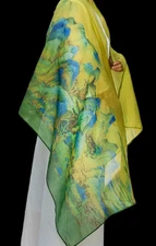100%  Silk Scarf Women neckerchief Shawl Wrap floral yellow green blue MY114-1