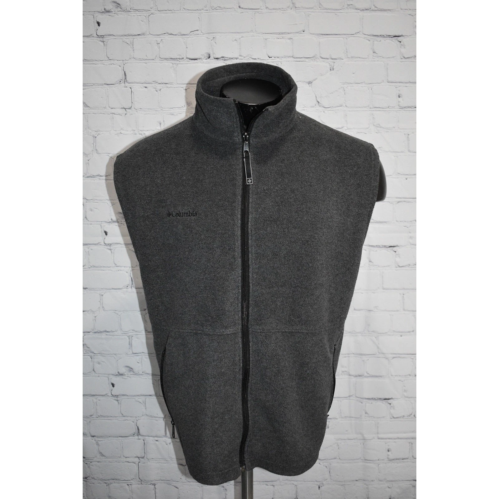 Columbia Fleece Jacket Vest Mens Size XL Camping Hiking Gray Polyester Full Zip