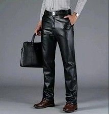 Men's Black Soft Genuine Lambskin Real Leather Plain Causal Wear Leather Pant