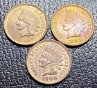 Lot of 3 - 1900 1903 1907 - Indian Head Cent Penny NO Reserve. Nice RB UNC lot
