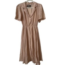 Reformation Pink Blush Fit Flare Button Down Collar Midi Shirt Dress