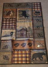 Rustic Lodge Bear Ducks Moose Cabin Area Throw Rug     3'X5' NIP
