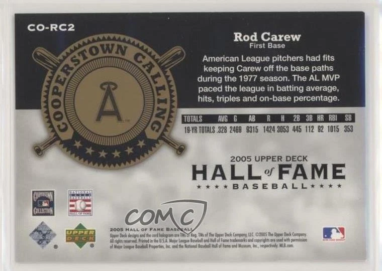 2005 Upper Deck Hall of Fame Cooperstown Calling Gold /5 Rod Carew #CO-RC2 HOF - Image 2 of 2