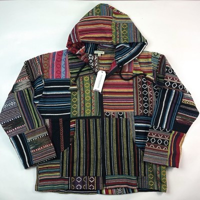 Earthbound Multicolor Patchwork Pullover Hooded Zip Jacket Women s Size S