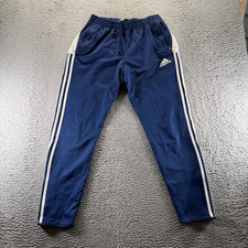 Vintage Adidas Pant Mens L Blue Polyester Track Tapered Leg Performance Striped