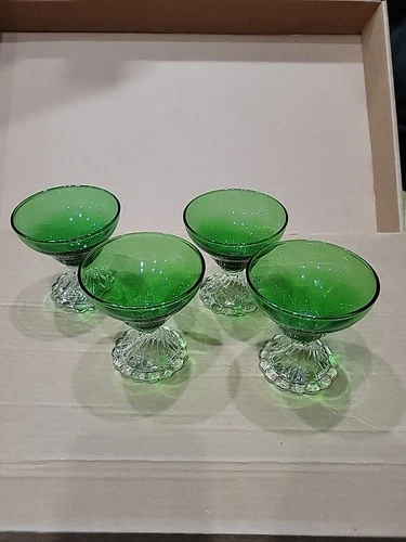 Vintage Anchor Hocking Berwick Boopie Green Bubble Glass Glasses Dishes - Set 4