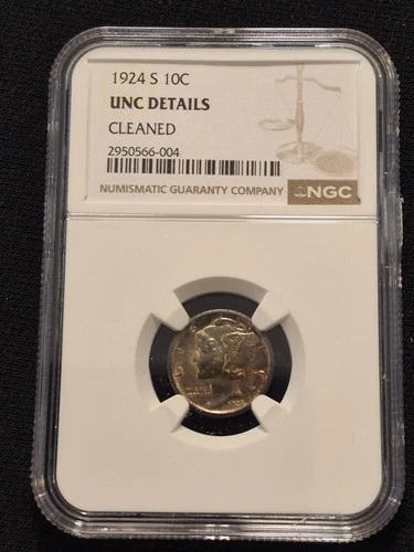1924-S Mercury Silver Dime Graded by NGC as UNC Details