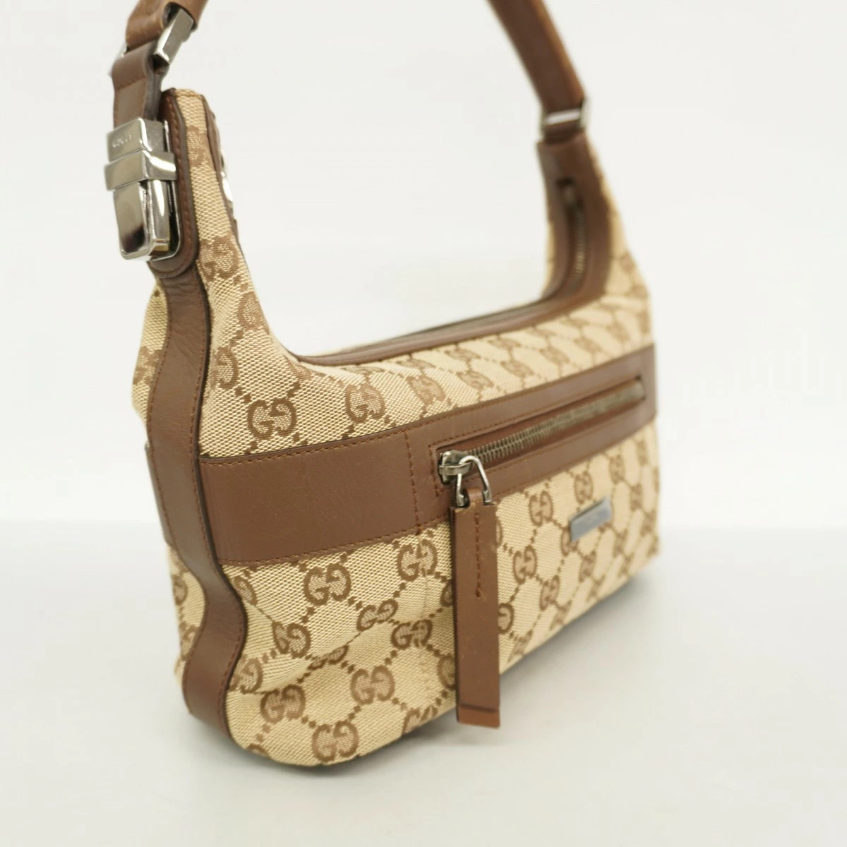 Gucci GG Canvas Shoulder Bag Brown Silver Hardware thumbnail 2