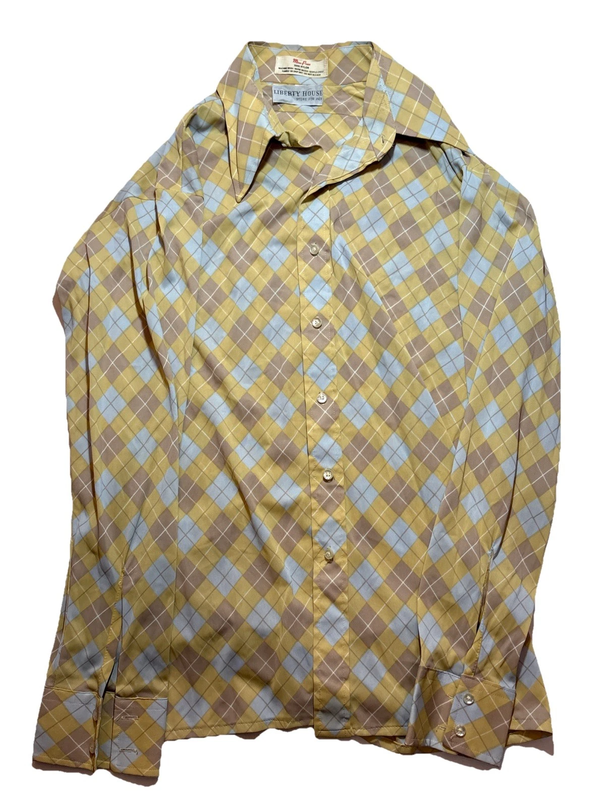 Vintage Liberty House Shirt Men's L Yellow Geometric All Over 80s