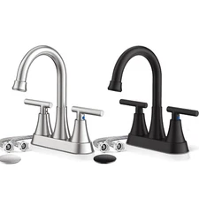 Bathroom Sink Faucet Two Handle 4in Centerset Vanity Lavatory Faucet with Drain