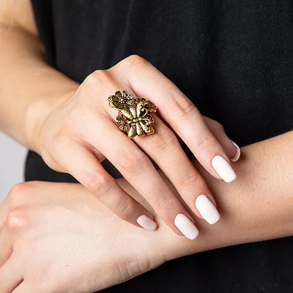 Plunder Design Ring Tyler Antique Gold Butterfly and Flowers