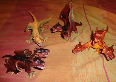 Lot of 4 Dragons - Dragon Two Heads Three Heads Single Head - Vintage Toy Major