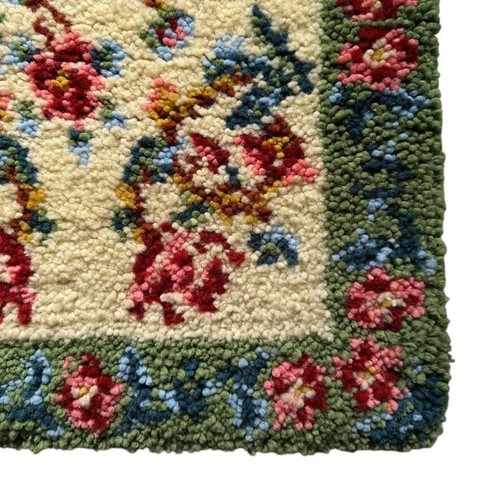 Alfombra de lana con gancho floral vintage colgante de pared rectangular 22"x44" abuela - Imagen 3 de 8