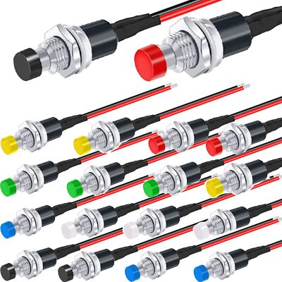 18 Stück 3V-6V-12V-24V mini Rund Momentary taster7mm Vorverkabelt Mini Moment...