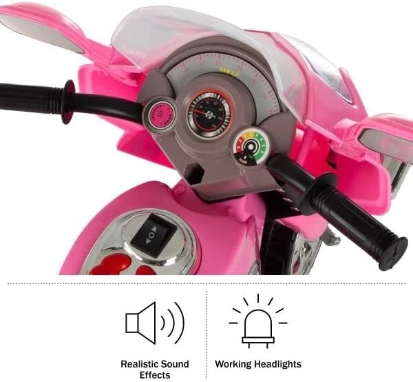 Motocicleta eléctrica Lil' Rider rosa de 3 ruedas para niños con faros y reversa Foto 3 de 4