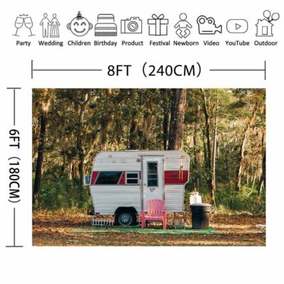 Camp Party Camping Backdrop 8x6FT Sunny Forest Camper Trailer Nature Scenery ...
