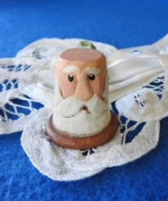 Santa Thimble Midwest of Cannon Falls Folk Art Santa Claus carved "wood-like"