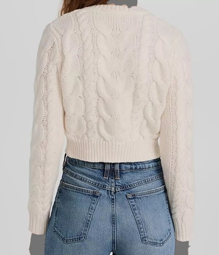 FRAME IvoryOffWhite Cable Knit V-NeckCroppedLongSleevePullover Sweater Sz XS$429 - Picture 11 of 22