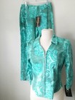 Christine Phillipe Turquoise Green 2 Pc High Waist Beaded Floral Pant Suit $300