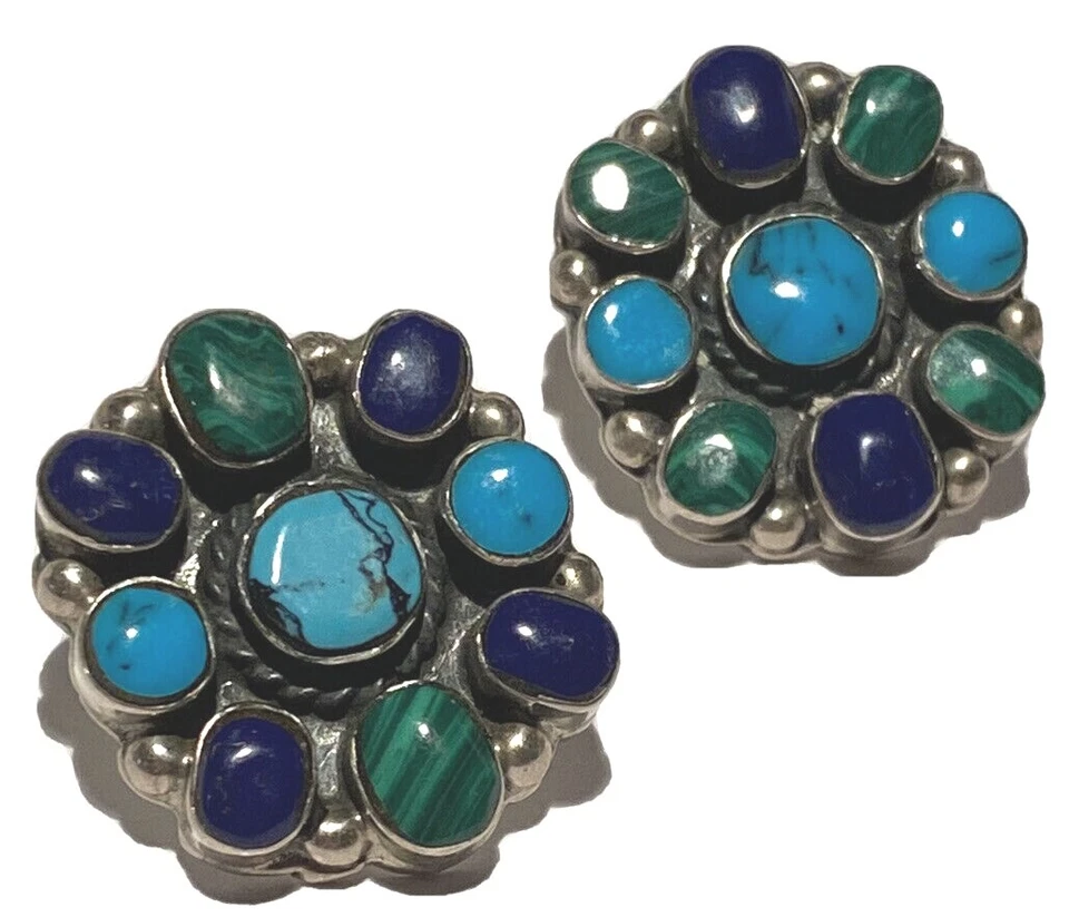 PENDIENTES GRUESOS VINTAGE DE PIEDRA SEMIPRECIOSA DE PLATA ESTERLINA ARTESANAL DE ESTUDIO 24G Foto 2 de 4