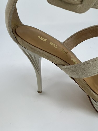 LAMB Stiletto Brown Taupe Suede Leather Platform Heels Ankle Buckle Size 6.5 M - Picture 19 of 23