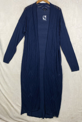 H By Halston Cardigan Duster Womens XLarge Blue Open Long Office Work