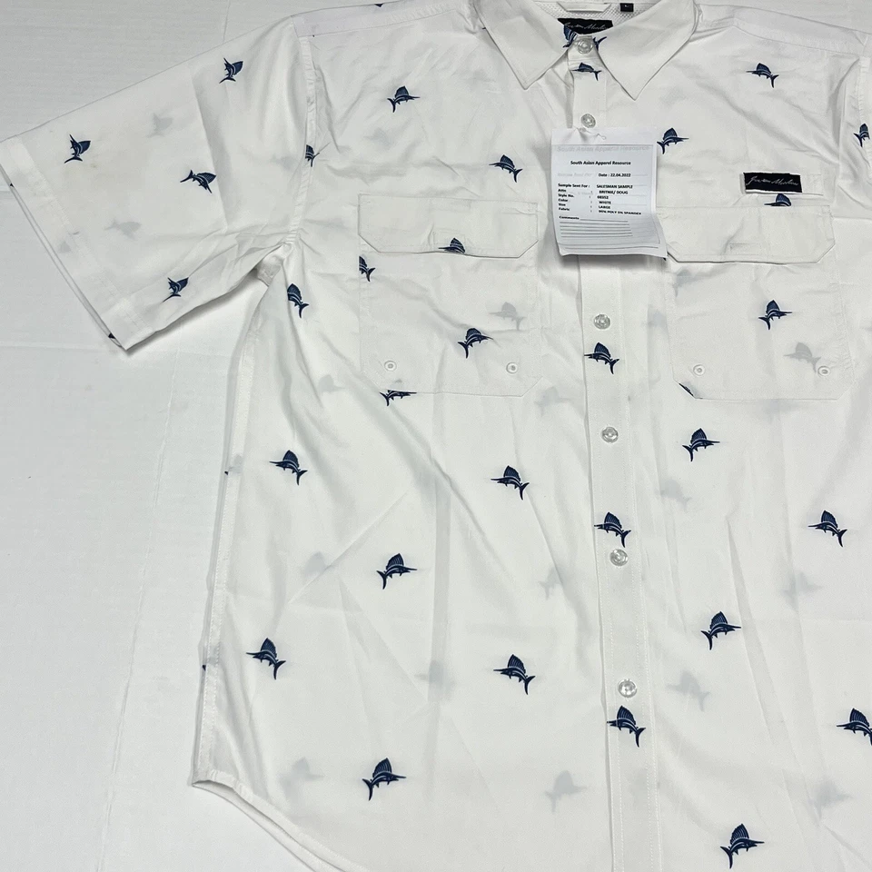 Camisa de Pesca Joe Marlin Abotonada Hombres Grande Blanca Azul Marlin Desenrollar RARA DEMO Foto 3 de 4