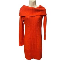 Say What Orange Sweater Midi Dress-Cold shoulder Cowl neck dress women size M