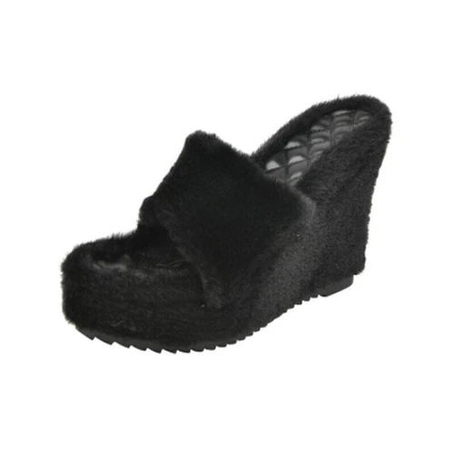 Womens Summer Fluffy Slide Slippers Faux Fur Wedge Platform Beach Shoes Sandals - Picture 13 of 28