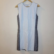 Gap Womens Blue Chambray Gray Linen Blend Shift Dress Sleeveless Mini Sz 4 Work