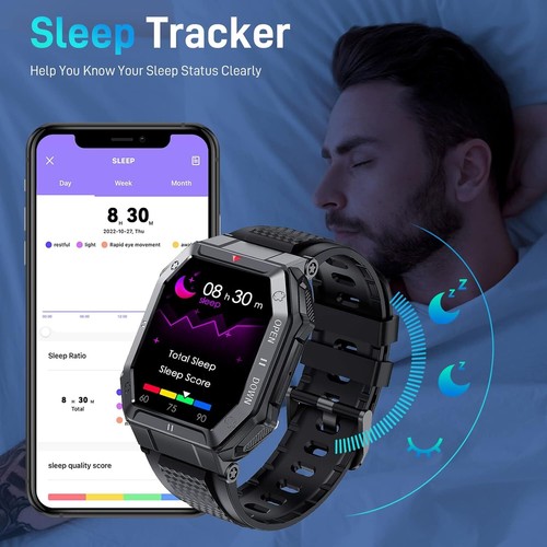Smart Watch Fitnesstracker für Samsung Galaxy A14 5G - HD Tactical 1,85 Zoll - Bild 7 von 8
