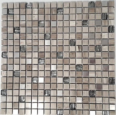 Mosaiksteine Glas-/ Naturstein-/ Stahlmosaik mix Holzoptik  Art: White-Wood-Q_f